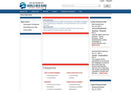 لقطة شاشة لموقع World Web Rank Directory
بتاريخ 01/12/2021
بواسطة دليل مواقع آوليستس