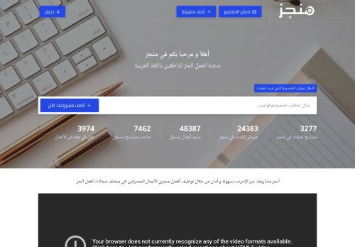 لقطة شاشة لموقع منجز، منصة العمل الحر للناطقين باللغة العربية
بتاريخ 11/11/2020
بواسطة دليل مواقع آوليستس